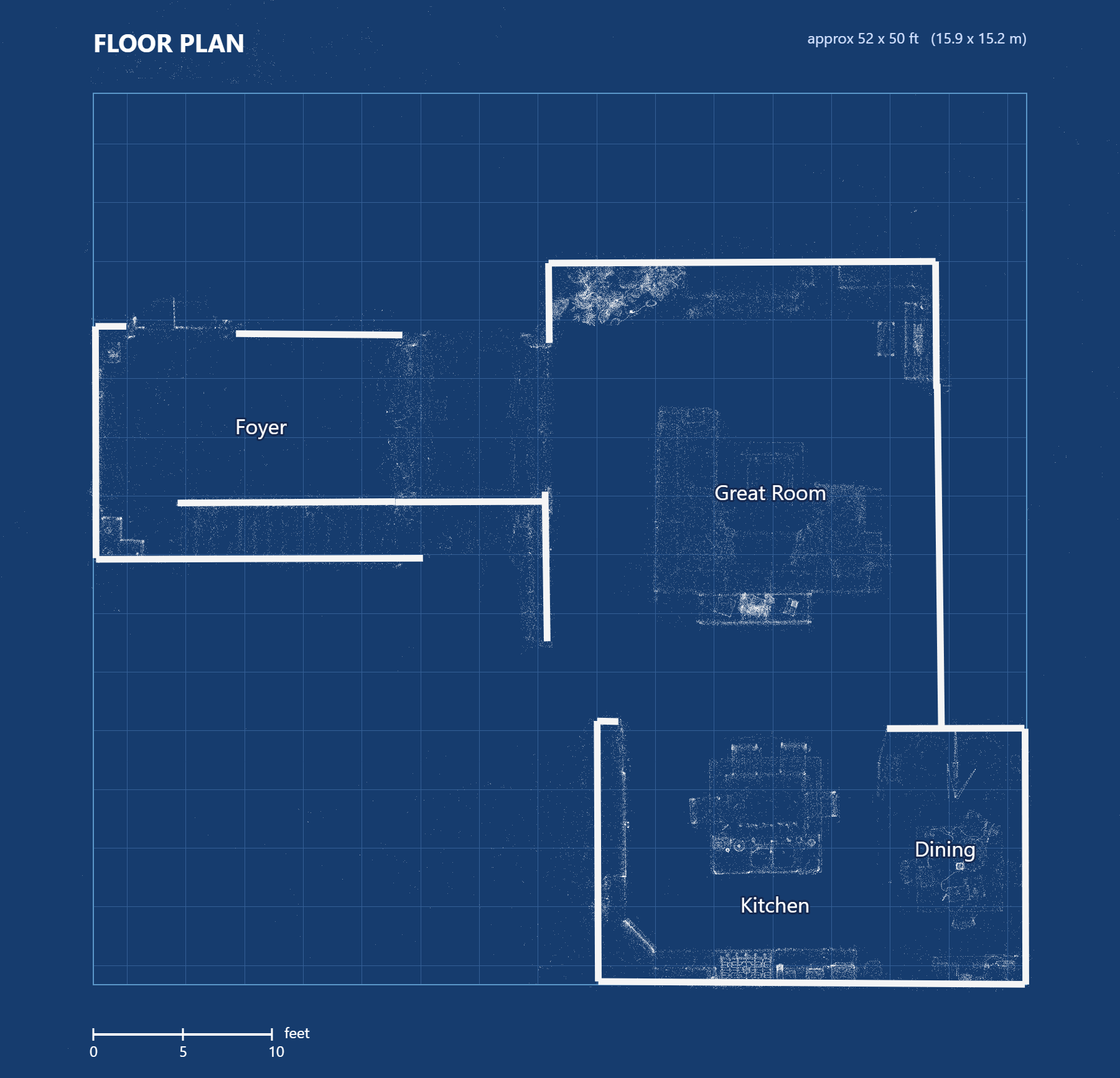 The blueprint floor plan Rendition generated for the same capture, with labeled rooms and dimensions